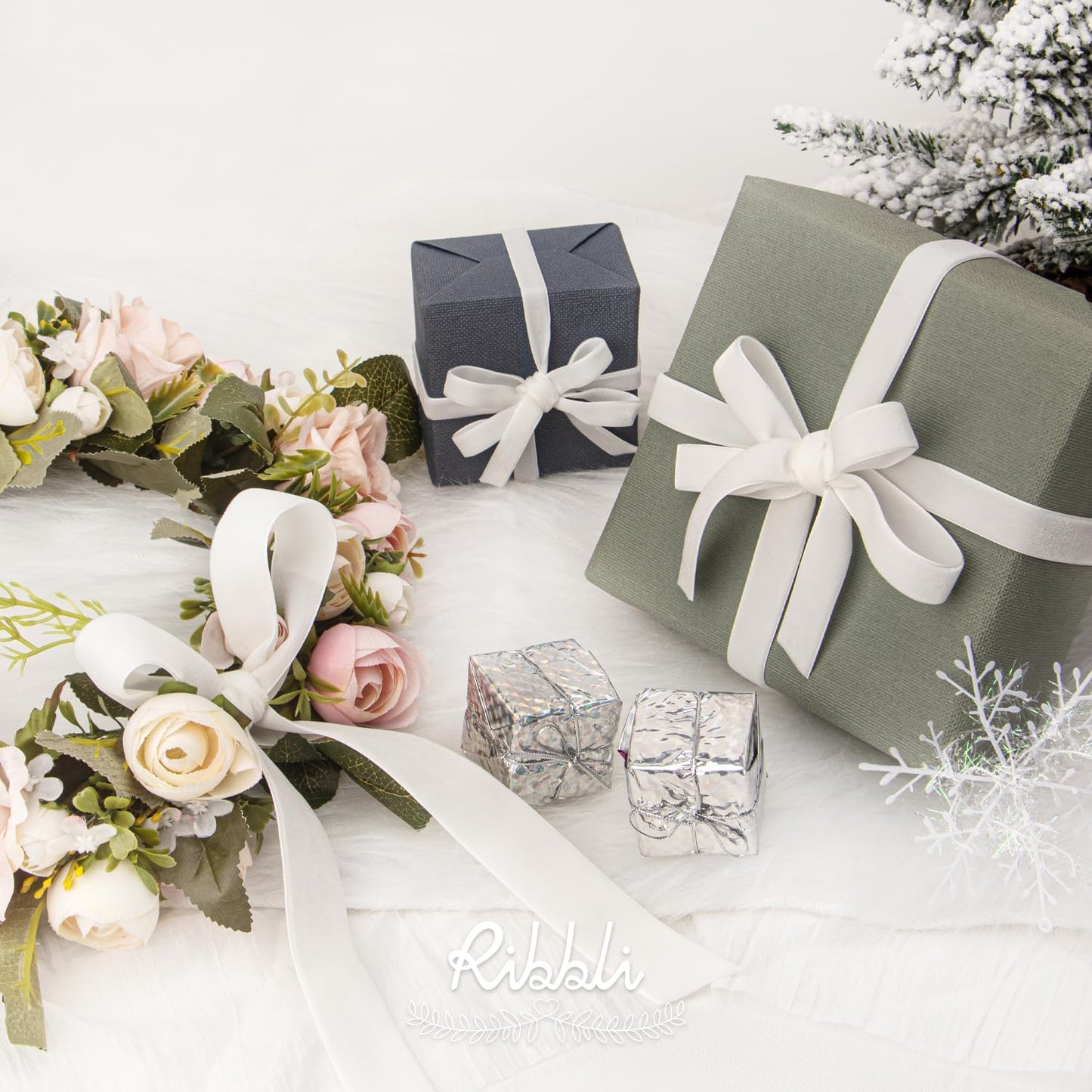 Ribbli Polyester Off White Velvet Ribbon,1 Inches Continuous10-Yard Spool,Christmas Ribbon for Gift Wrapping,Floral Bouquets, Home Decor