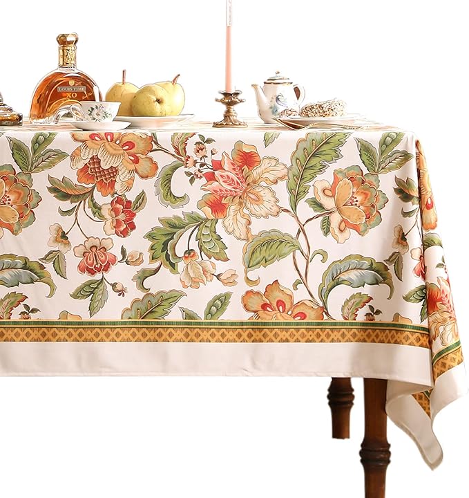 patdrea Designer Vintage Linen Rectangle Tablecloth,Provencal Rustic Floral Pattern Tablecloths,Decorative Table Cover Cloth for Kitchen,Dining Room,Tea Party,Home,Christmas,63"*87"
