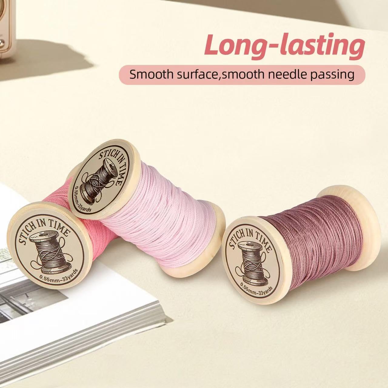 Natural Waxed Thread, 0.55mm/0.8mm, Wax Thread for Handcrafted Wrapping, Sewing, Bookbinding, Leather Threads, Beginners Craft DIY, Hemp Cord (Rose/Lilac/Mauve, 0.55mm/33 Yards)