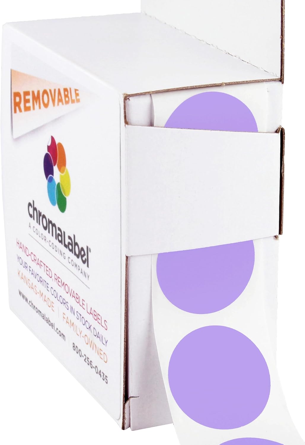 ChromaLabel 1 Inch Round Label Removable Color Code Dot Stickers, 1000 Labels per Dispenser Box, Lavender