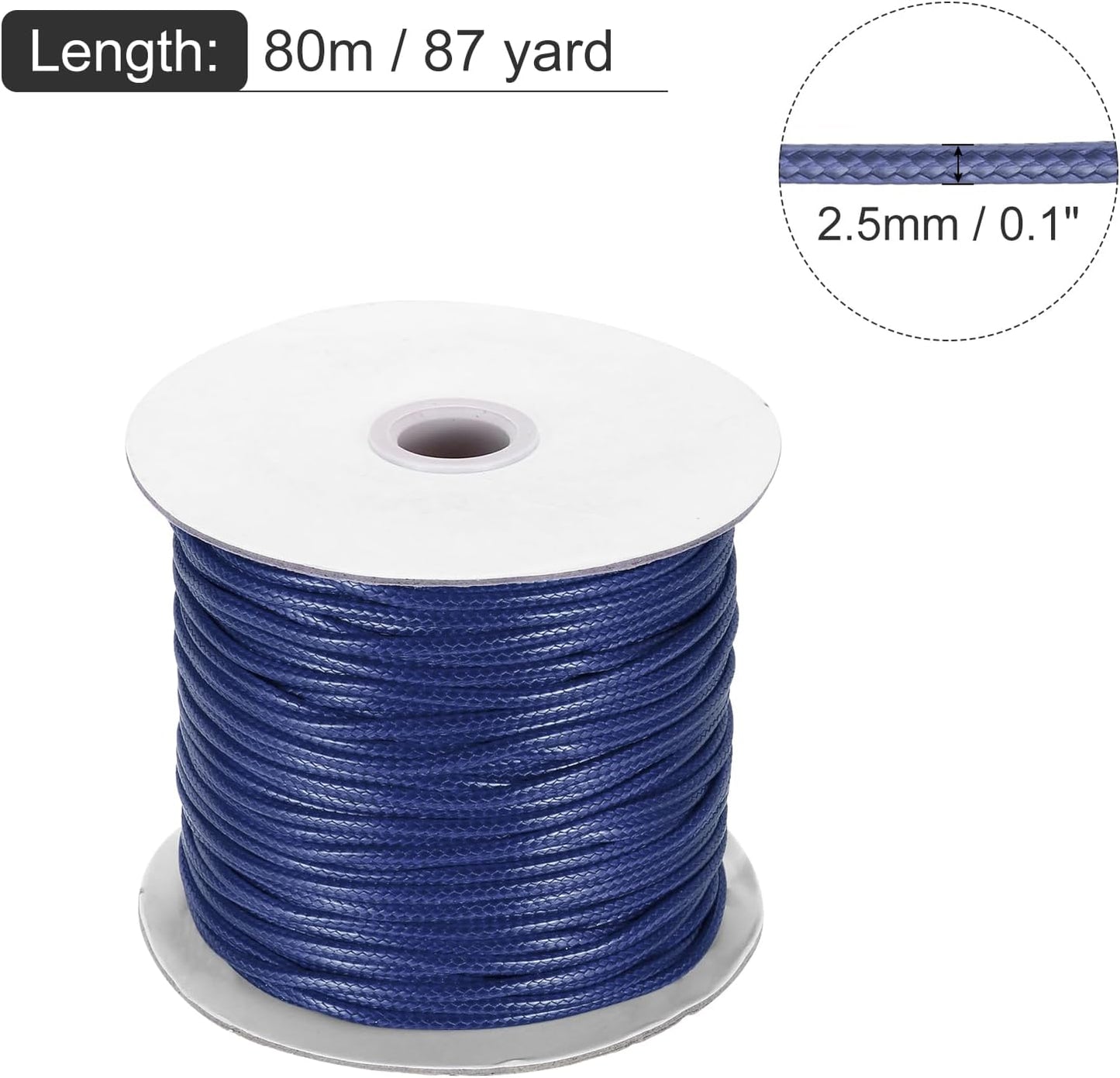 MECCANIXITY Waxed Cord 2.5mm Waxed Polyester Cord 87 Yard Wax String for Bracelet Making, Necklaces, Beading, Jewelry Making and DIY Crafts(Navy Blue)