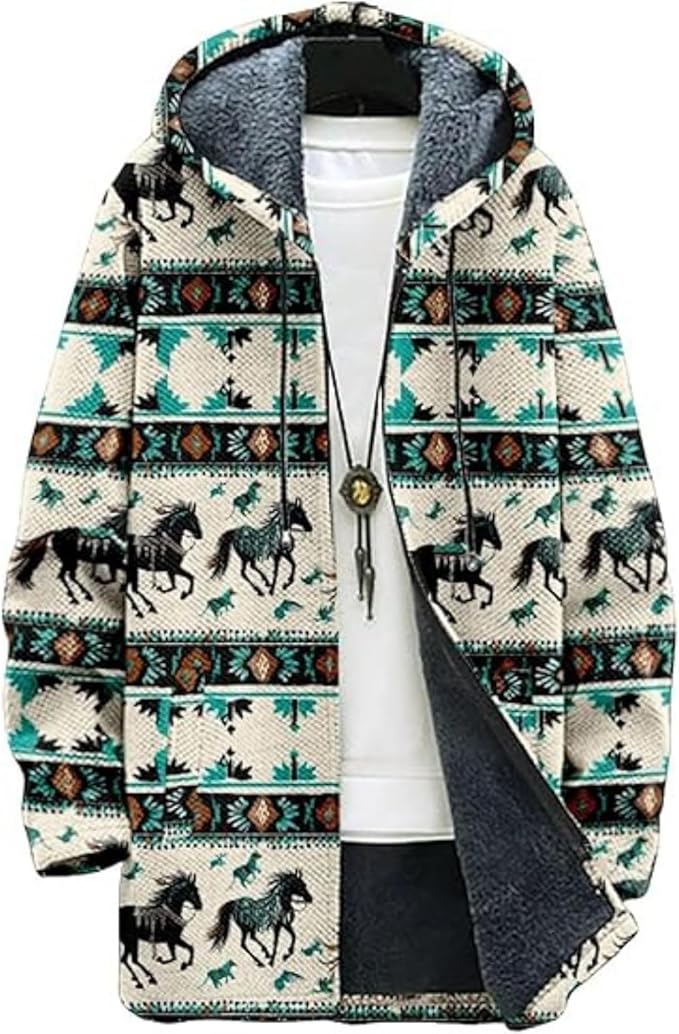 Men's Hooded Sweater Coat Knit Fleece Lined Long Cardigan Jacket with Zip Front Pocket Vintage Casual Zip Up