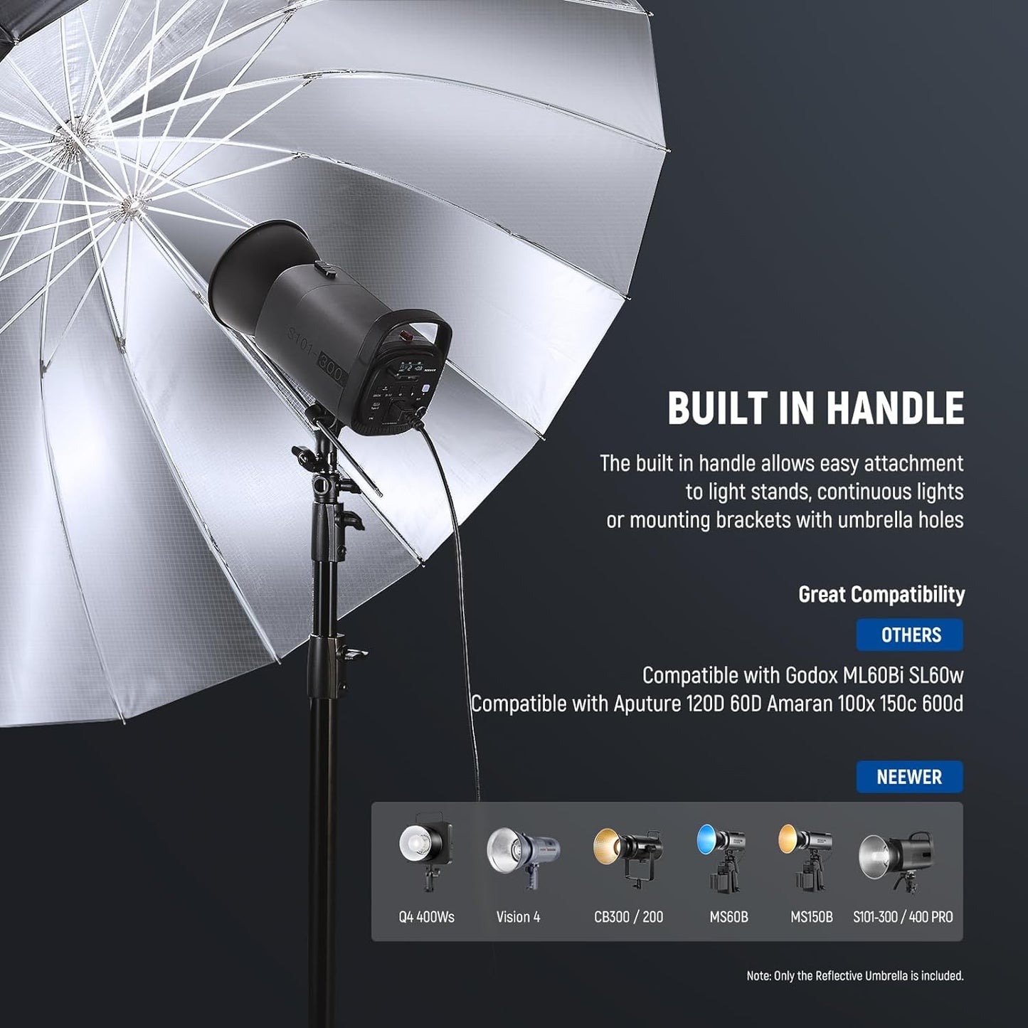 NEEWER 51"/130cm Parabolic Reflective Umbrella Photography with Silver Inner, Soft Lighting with Diffuser Cover, Bag, Quick Fold for Camera Photo Studio Video Light Shooting Monolight Flash, NS2U