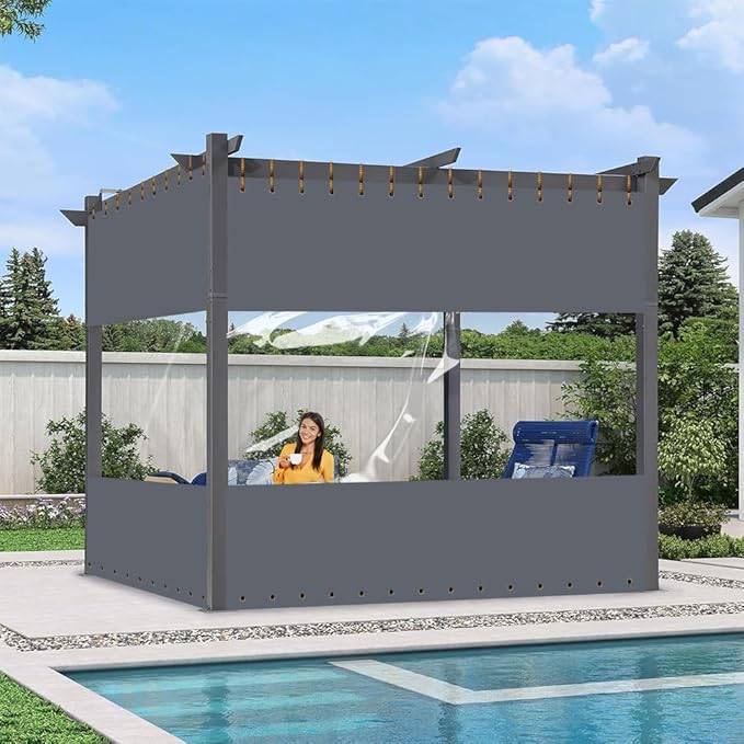 Covers & all Outdoor Clear Panel Curtain, 12 oz Vinyl Outdor Curtains for Patio, Waterproof & Weather Resistant Tarp with Brass Grommets for Pergola, Porch, Gazebos, Balcony (4’ H x 10’ W Feet, Gray)