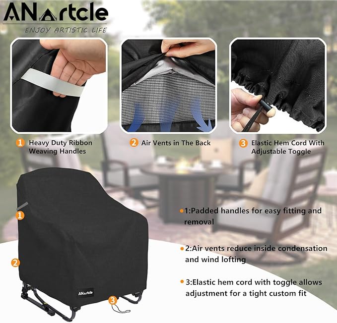 Rocking Chair Covers for GCI Outdoor 37072 Chair, Freestyle Rocker, Waterproof Heavy Duty Camping Chair Covers (26 W x 27 D x 34 H Inches) Black