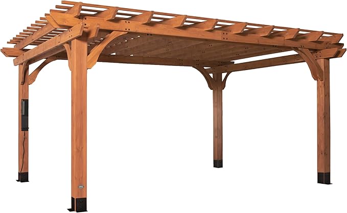 Backyard Discovery Beaumont 16' x 12' Traditional Cedar Wood Pergola Kit with Trellis Roof, All-Season Durability, High-Wind Rating, PowerPort, Shade for Outdoor Patio, Deck, Garden, and Entertaining
