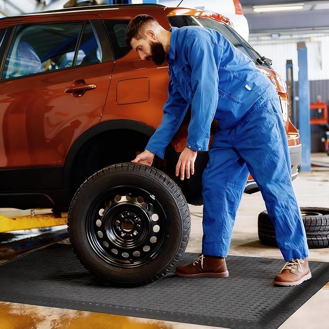 3 x 6 FT Anti Fatigue Mats Industrial 15/16 Inch Thick Soft Sponge Ergonomic Mat Durable Heavy Duty Diamond Plate for Standing Non Slip Industrial Grade Floor Mat for Leg & Back Pain (Gray)