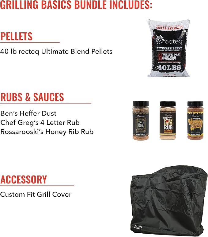 recteq Pellet Grill RT-B380X Bullseye Deluxe + Grilling Basics Bundle, WiFi Enabled Electric Pellet Smoker Grill, BBQ Outdoor, Smoke, Sear, and More