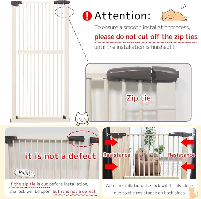 Lumizone Extra Tall Cat Gate 61.02" High Pressure Mounted Extra Wide 38.39"-42.51" (17Sizes) 1.37" Gap No Drilling Auto-Close Tall Pet Gate for Dogs (Cream, 38.39"-42.51" W)