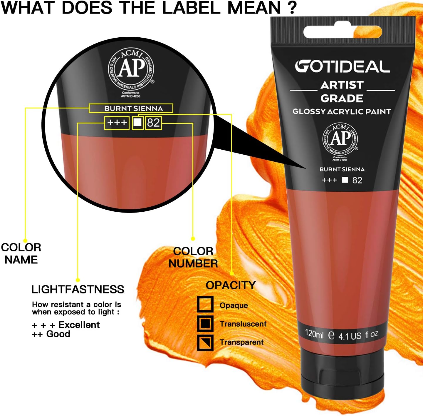 GOTIDEAL Acrylic Paint Burnt Sienna Tubes(120ml, 4.1 oz) Non Toxic Non Fading,Rich Pigments for Painters, Adults & Kids, Ideal for Canvas Wood Clay Fabric Ceramic Craft Supplies (Burnt Sienna)