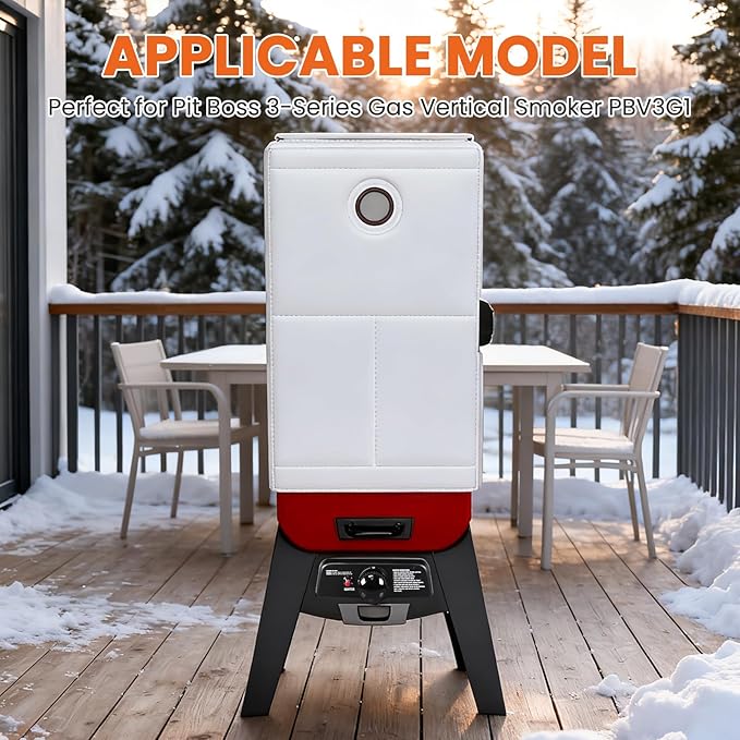 Hisencn Grill Insulation Blanket for Pit Boss PBV3G1 Vertical Smoker, Heat Retention BBQ Smoker Cover for Pit Boss 3 Series Gas Smoker PBV3G1, Fiberglass Thermal Insulated Blanket for Winter Cooking