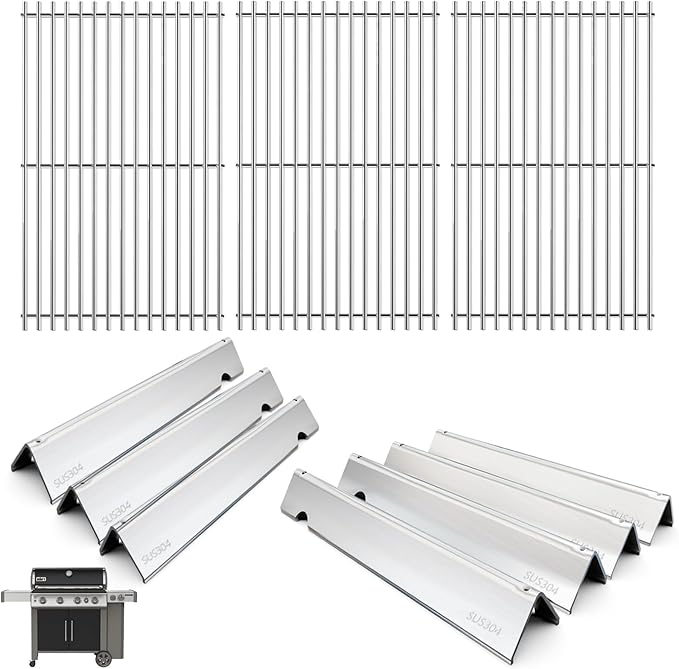 66033 66041 Flavorizer Bars and 66097 66089 Grill Grates for Weber Genesis II 400 & II LX 400 SER, Stainless Steel Replacement Parts for Weber Genesis 2 LX E-440,E-435,S-435 SE-410 Grill Parts