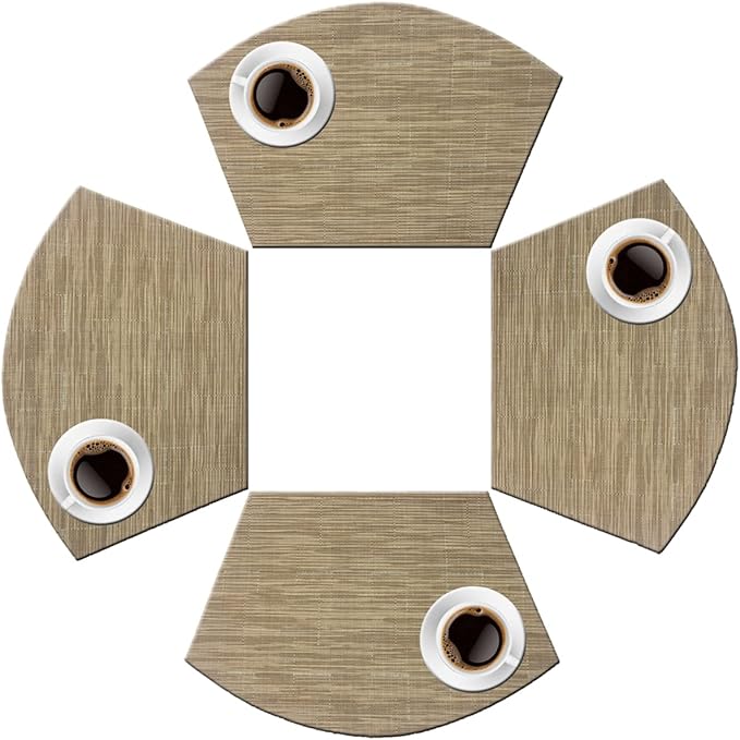 PIGCHCY Wedge Shaped Placemats for Dining Table Washable Vinyl Placemats Heat Resistant Table Mats Set of 4 (Beige)