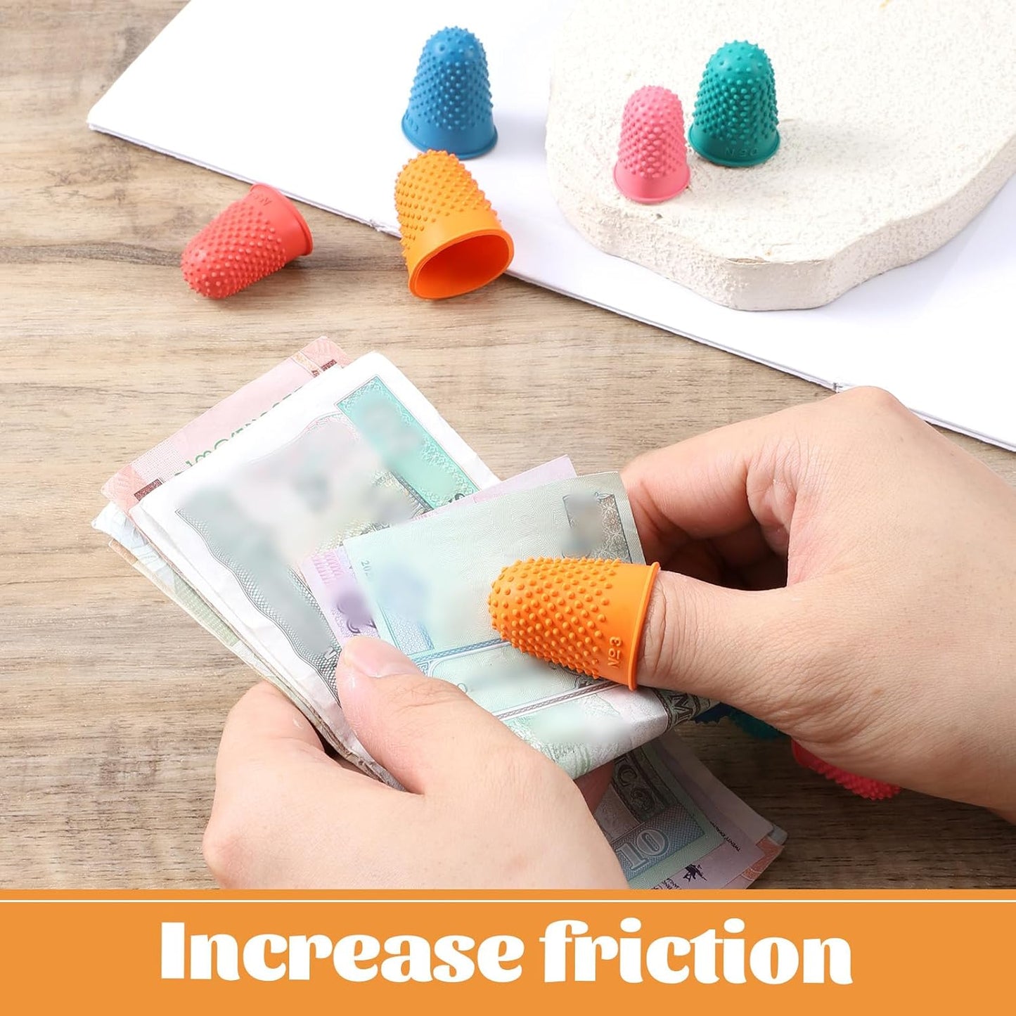 10 Pcs Thumb Thimble for Sewing, 5 Sizes Rubber Finger Thimbles, Reusable Finger Tips Protection for Quilting, Paperwork, Counting, Cutting, Knitting, Crafts