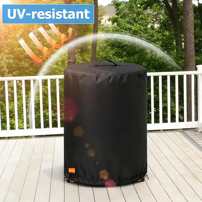 Fire Pit Cover for Bali Outdoors 30 x 25 Inch Propane Fire Pit,Outdoor Heavy Duty 600D 100% Waterproof Fire Pit Cover Round,Weatherproof Firepit Covers Round 30" Dia x 25" H,Black