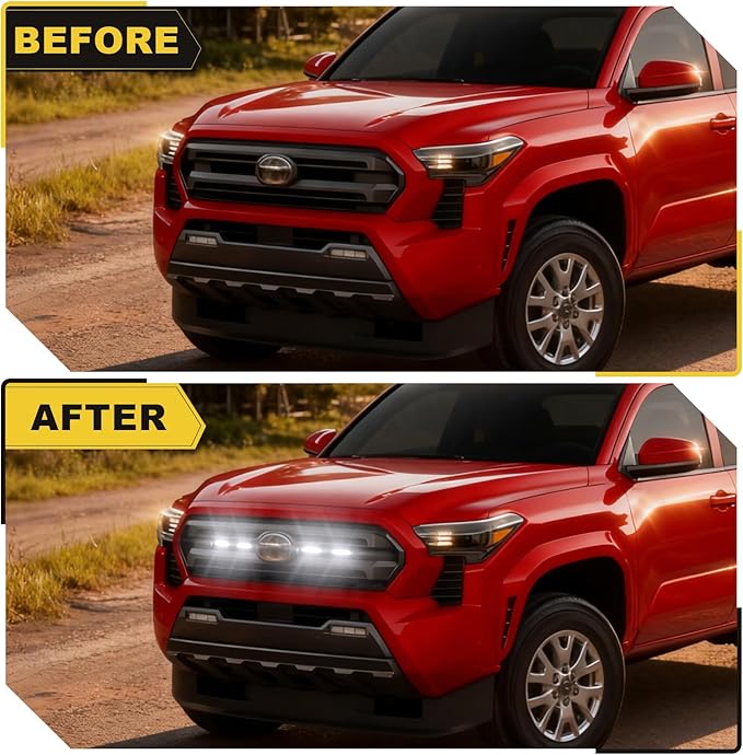 Front Grille Grill Lights for 2024 2025 Toyota Tacoma SR SR5 Led Grill Light Accessories(for SR sr5 only-LED-White)