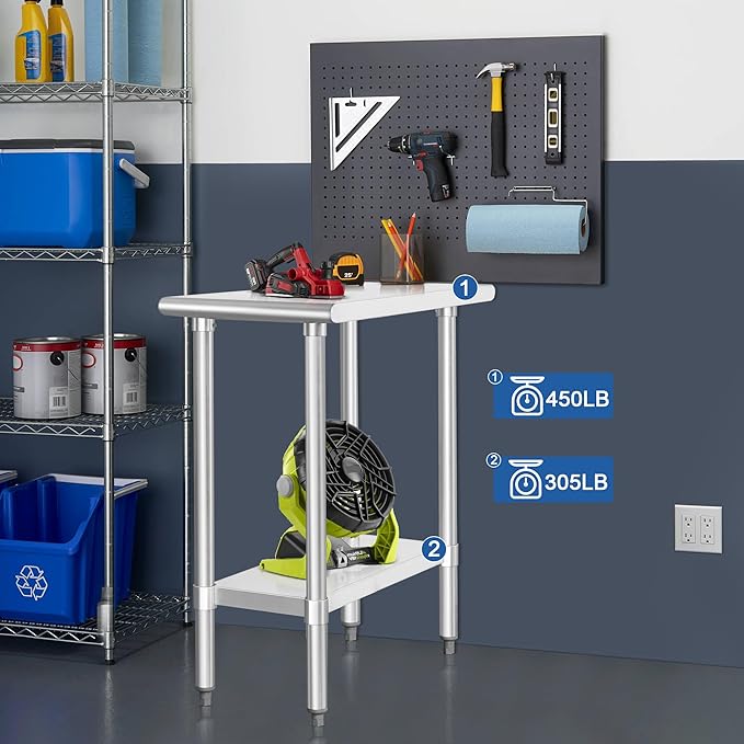 HARDURA Stainless Steel Work Table Commercial 30×15 Inches Kitchen Prep Table and Heavy Duty Commercial Workbench NSF 430 with Undershelf and Galvanized Legs