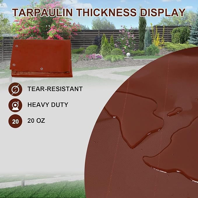 20 Oz Outdoor Vinyl Curtain with Double Sided Zip, Outdoor Clear Panel Curtain, Weather Resistant Outdoor Curtain for Pergola, Porch, Gazebos, with Rustproof Grommets (10'H x 10'W, Brown)