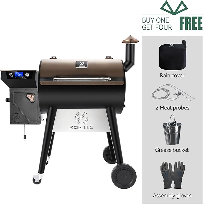 Z GRILLS Wood Pellet Grill Smoker with PID 3.0 Controller, 697 Cooking Area, Meat Probes, Rain Cover for Outdoor BBQ, 7002C