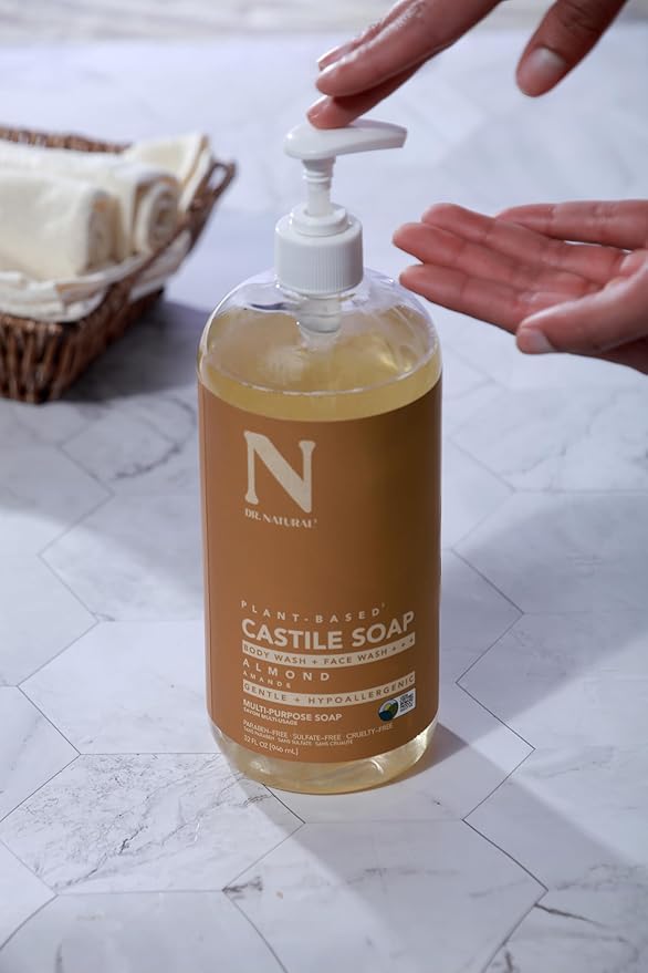 Dr. Natural Castile Liquid Soap, Almond, 2 pc - Sulfate-Free, Paraben-Free, Cruelty-Free Multi-Purpose Soap with Shea Butter, Coconut Oil, Olive Oil