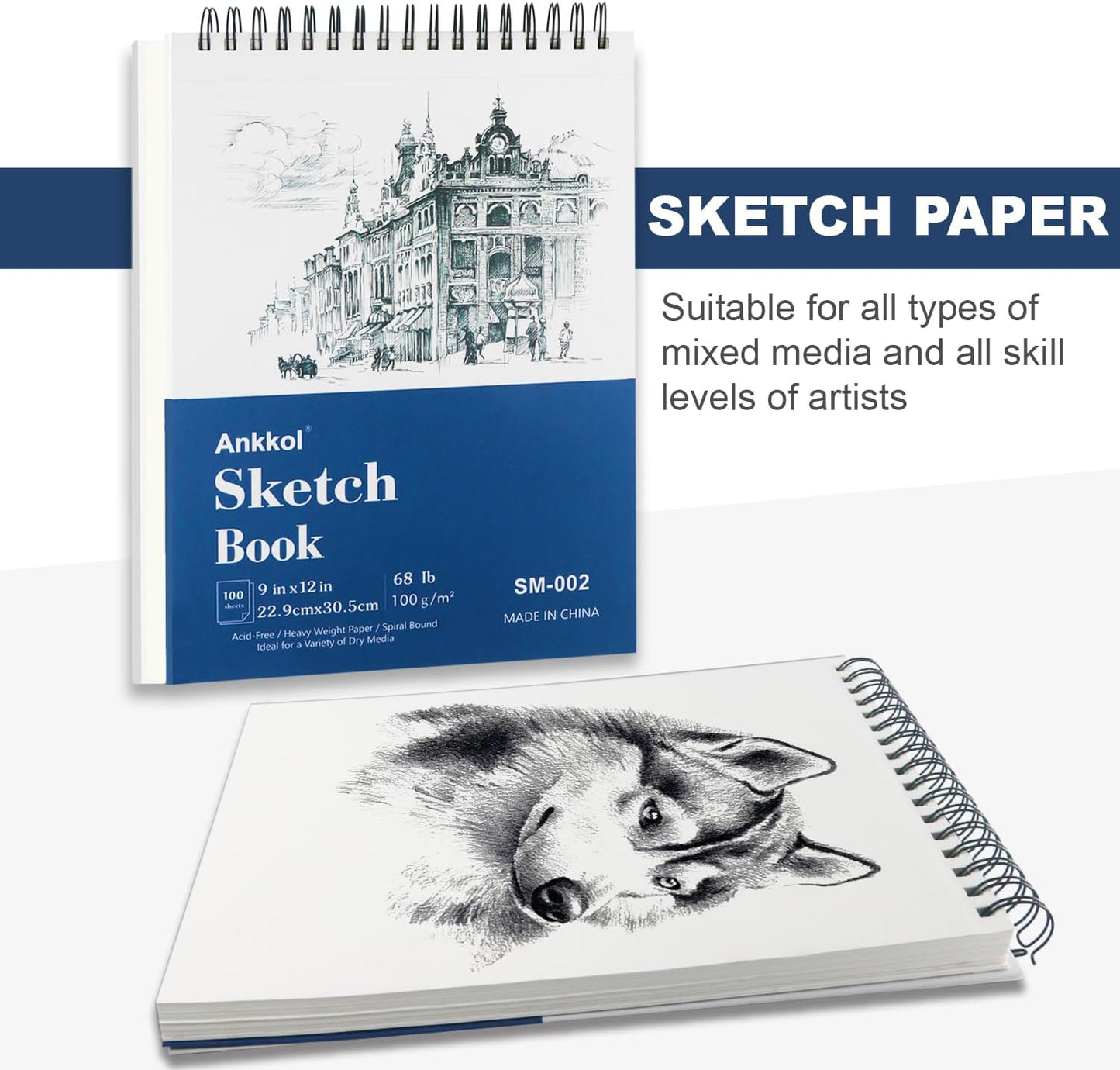9" x 12" Sketch Book Set, Drawing Paper Pad (68lb/100gsm), 2-Pack Top Spiral Bound Sketch Pad, Double-Sided Hardcover Sketchbook, Art Notebooks Drawing for Kids, Beginners and Artists,100 Sheets Each.