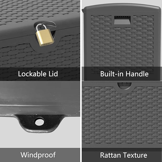 90 Gallon Plus Outdoor Storage Box Waterproof Lockable Resin Deck Box Large, Patio Storage Bin for Pool Accessories Cushion Furniture, Garden Tools, UV-Resistant Outside Delivery Black