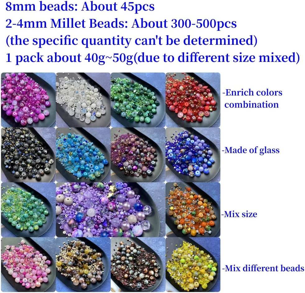 Assorted Glass Resin Beads Multi Size Colors Smooth Cracked Gravel Millet Spacer Beads for Bracelets Necklace Earring DIY Jewelry Making Craft(Black Series)