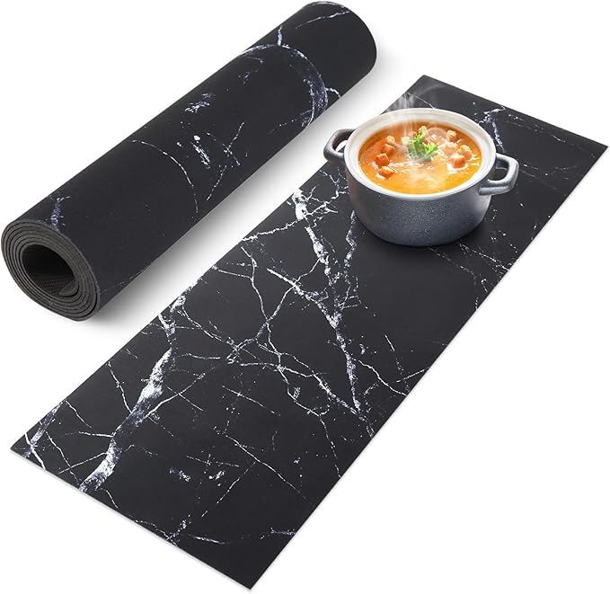 Trivet Table Runner Hot Plates Mat 12 X 40 Inch Heat Resistant Table Protector Waterproof Decorative Farmhouse Kitchen Trivets Counter Heat Proof Placemats for Hot Dishes (Black Marble)