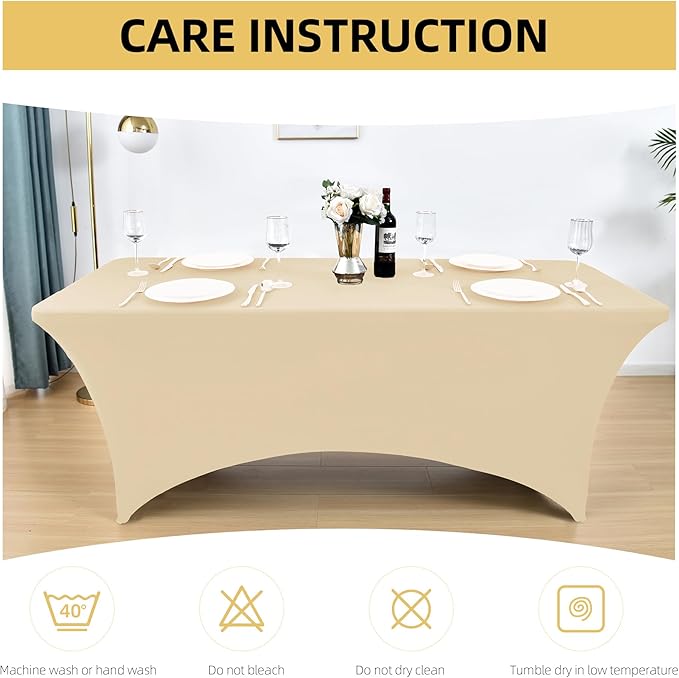 10-Pack 6ft Spandex Table Covers for Rectangle Standard Folding Tables - Wrinkle Resistant Stretch Tablecloths - Ultimate Fitted Table Protector for Parties, Banquet, Wedding