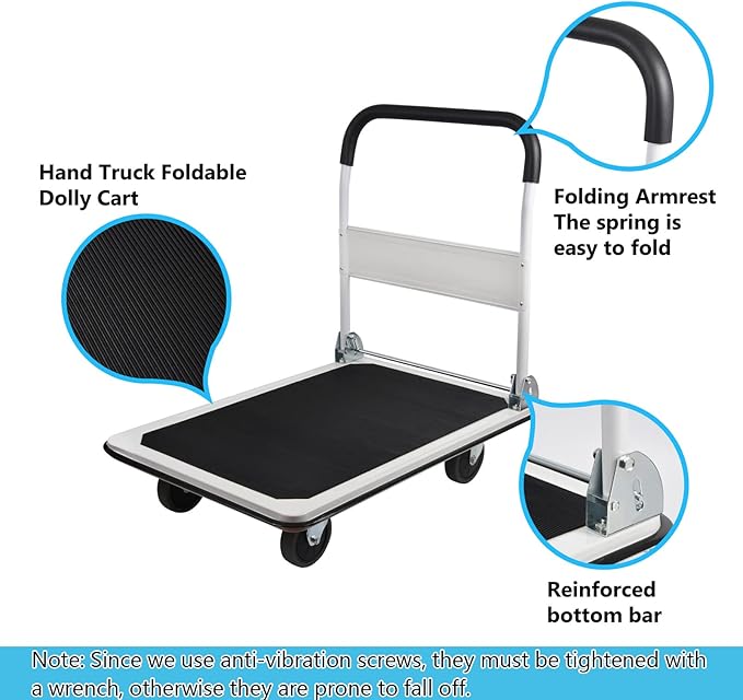 LEADALLWAY Platform Truck Large Size 880lbs Heavy Duty Foldable Push Cart 35.8x24x34.3inches White