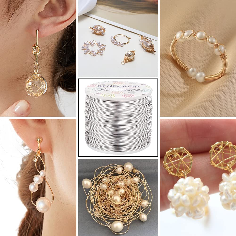 BENECREAT 20 Gauge 770FT Aluminum Wire Anodized Jewelry Craft Making Beading Floral Silver Color Aluminum Craft Wire for Flower Gardening, Gem Wrapping Jewelry Making