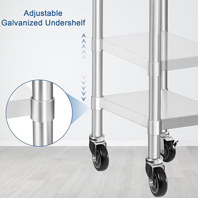 HARDURA Stainless Steel Commercial Table Prep & Work Table with Casters Heavy Duty Metal Table with Wheels NSF 430 14×30 Inches