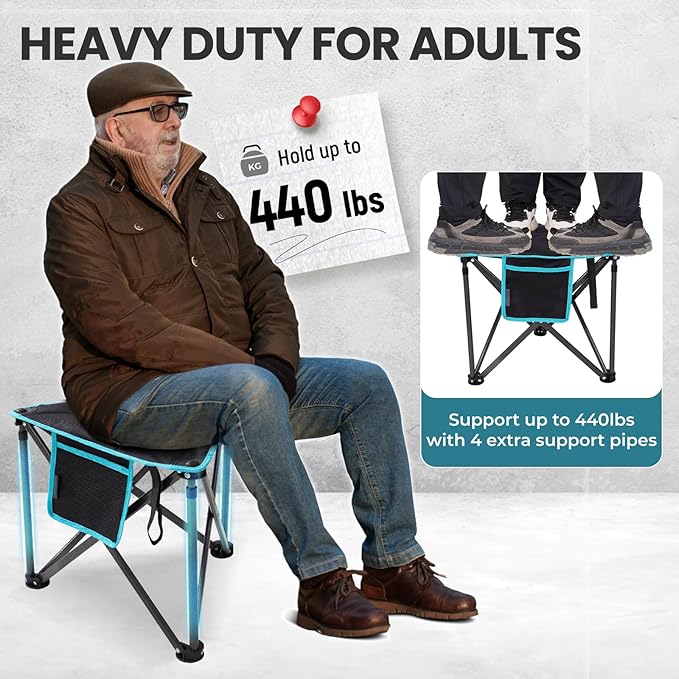 FUNDANGO Folding Tripod Stool, Lightweight Portable Fishing Chair with Thick Padded Seat, 440 Lbs Heavy Duty Outdoor Camping Chairs with Carry Bag for Walking Hunting Hiking Travel