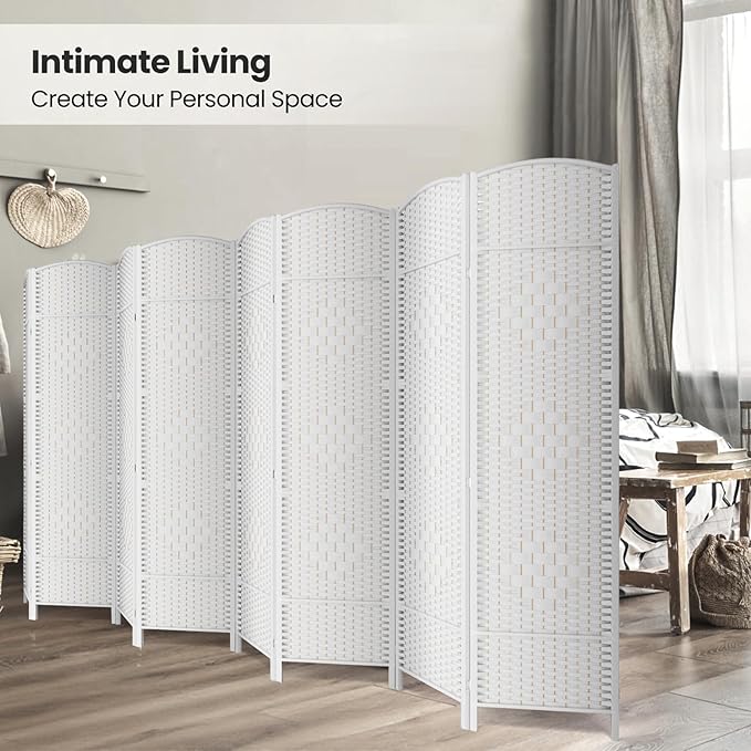 Folding Room Divider, Weave Fiber Privacy Screen, Extra Wide Room Screen Divider Separator, Decorative Separation Wall Divider, Freestanding Room (8-Panel)