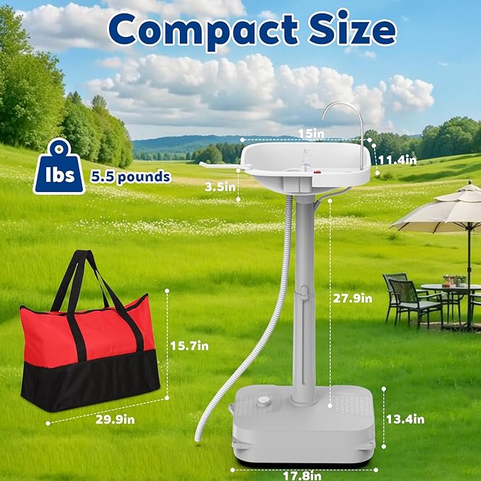 Portable Sink Hand Wash Station - 18L Capacity With USB Port or Battery Powered, Lightweight Camping Sink for Travel, Outdoor, Camping - Includes Soap Dispenser & Towel Holder