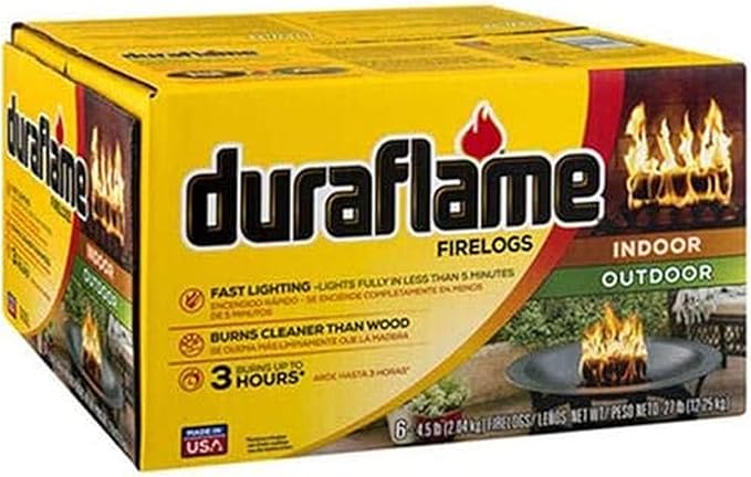 Duraflame 12-Pack Fire Logs for Indoor and Outdoor Use, 3-Hour Burn, 4.5 Lb Each - Firewood Starters and Accessories for BBQ, Camping, Stove, Pit and Chimney