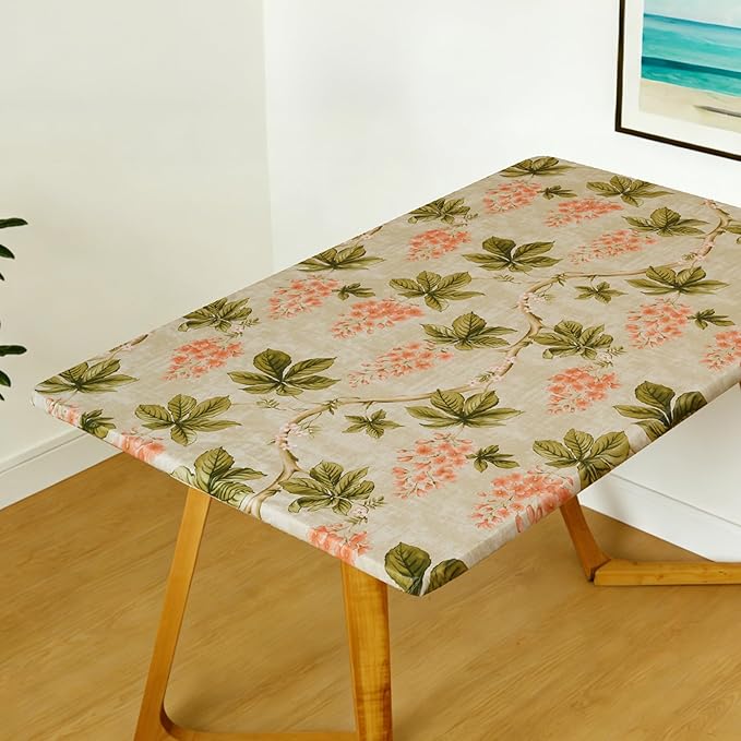 Rectangle Picnic Table Cloth, Elastic Waterproof Fitted Vinyl Tablecloths for 5 Foot Tables, Wipeable Flannel Backed Table Covers for Dining, Camping, Outdoor(Flower,36"x60")