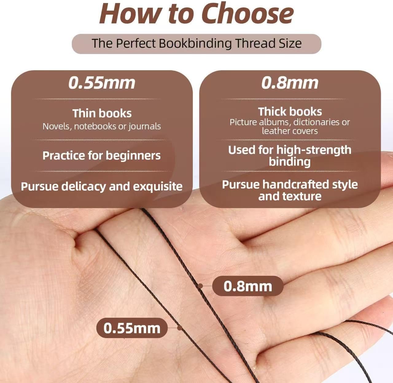 Natural Waxed Thread, 0.55mm/0.8mm, Wax Thread for Handcrafted Wrapping, Sewing, Bookbinding, Leather Threads, Beginners Craft DIY, Hemp Cord (Black/Brown/White, 0.55mm/33 Yards)