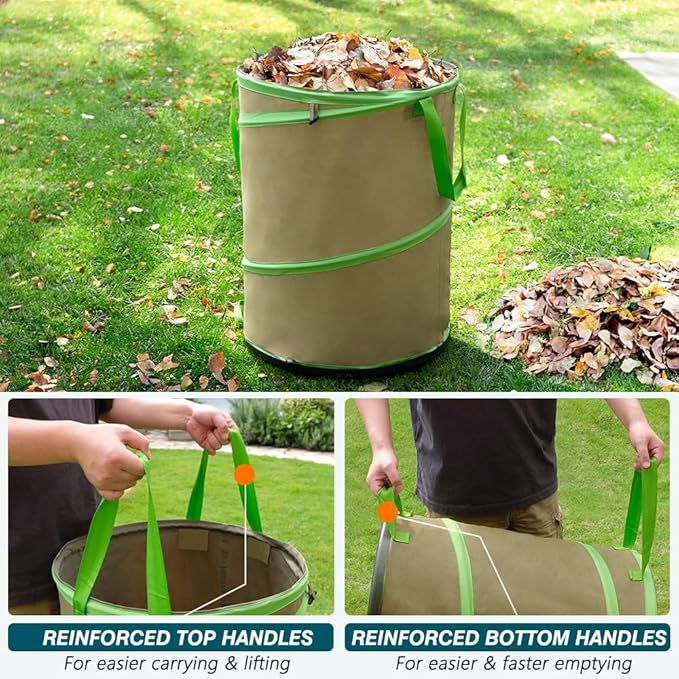 Colwelt Collapsible Garden Bag 47Gallon, Collapsible Leaf Bags with Hard Bottom, Heavy Duty Yard Waste Bag Leaf Bin, Leaf Pop up Trash Can (come with Leaf Scoop, Garden Gloves)