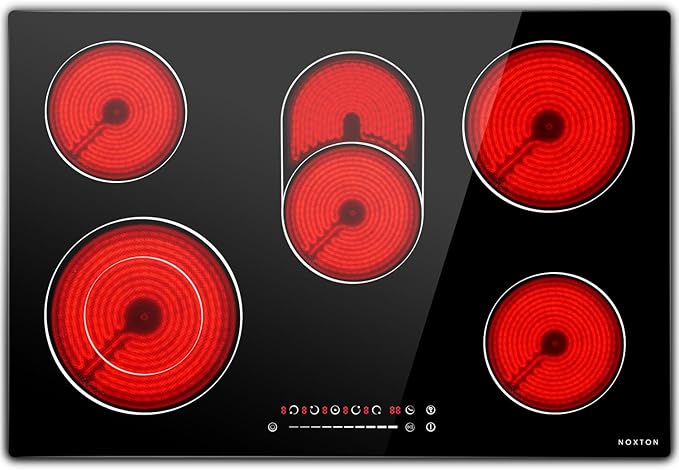 Noxton 30 Inch Electric Cooktop, 8400W 5 Burners Built-in Radiant Electric Stove Top, Slider Control, 9 Power Levels, Child Safety Lock, Timer, 220-240V