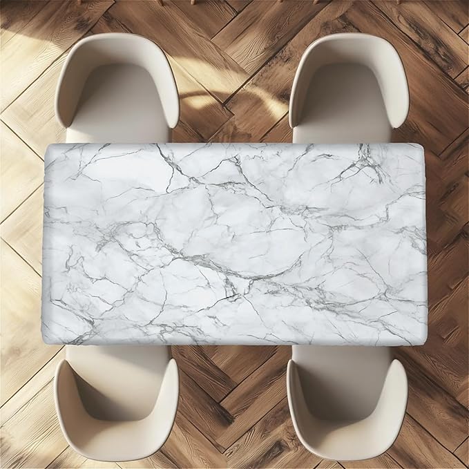 Rectangle Table Cloth Cover Waterproof Elastic Fitted Polyester Fitted Tablecloths for 6 Foot Tables for Indoor,Picnic, Camping, Outdoor （72" x 30"，Marble）