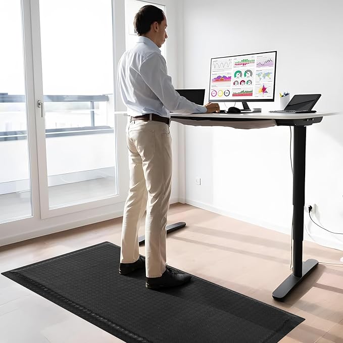 Nisorpa Anti Fatigue Mats Industrial 2' x 6' Ergonomic Standing Mat 15/16" Extra Thick Kitchen Rugs for Standing Heavy Duty Commercial Diamond Plate - Safety Support for Leg & Back Pain, Black