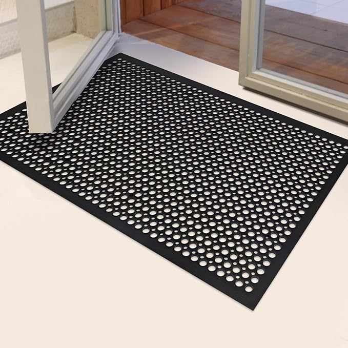 Outdoor Rubber Mat for Floor Anti-Fatigue Non Slip Commercial Restaurant Floor Mats 36" x 60" New Heavy Duty Rubber Kitchen Drainage Mat Black Bar Floor Mat