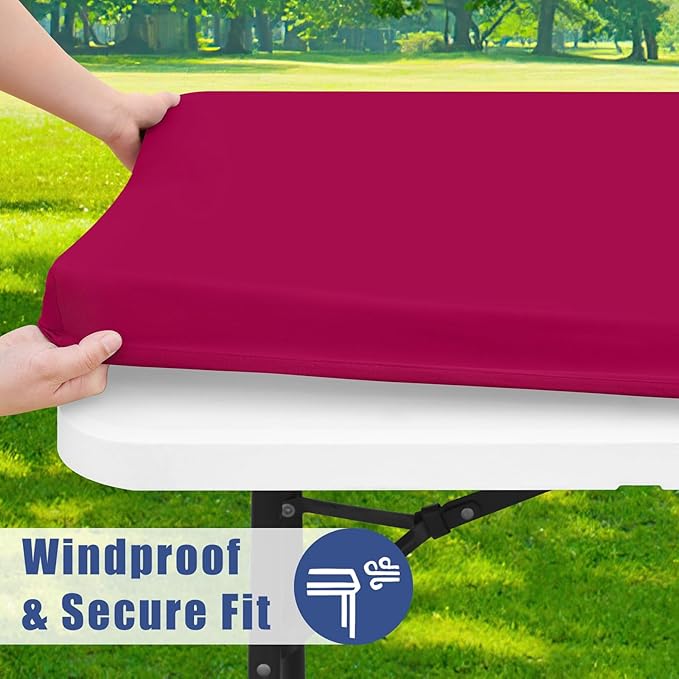 Spandex 8 Foot Rectangle Table Cloth 6 Pack, Elastic Fitted Tablecloths for Picnic, Stretch Washable Patio Table Cover for Outdoor, Camping, Banquet and Parties (Fuchsia, 30"x96")