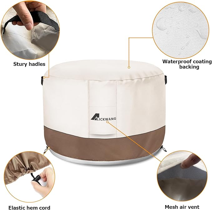 Fire Pit Cover for Solo Stove Bonfire,600D Tear-Resistant Heavy Duty Durable 100% Waterproof 20-22 Inch Smokeless Fire Pit Cover, Patio Weatherproof Gas Fire Pit, Beige 22"x16"