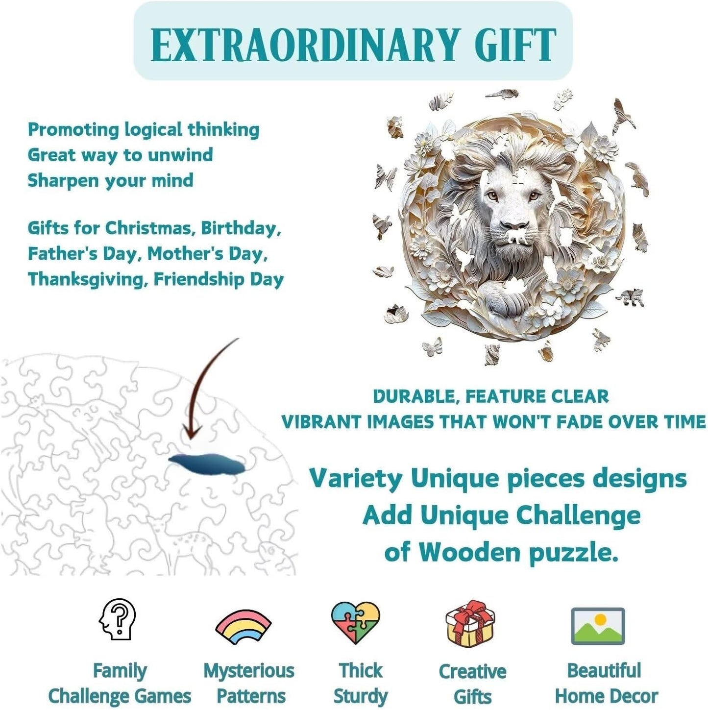 Wooden Puzzles Adults, 3D Paper Lion Wooden Puzzles 295 Pieces, Unique Animal Shaped Wood Challenging Jigsaw Puzzles Gifts for Adults, 13.4x13.2in