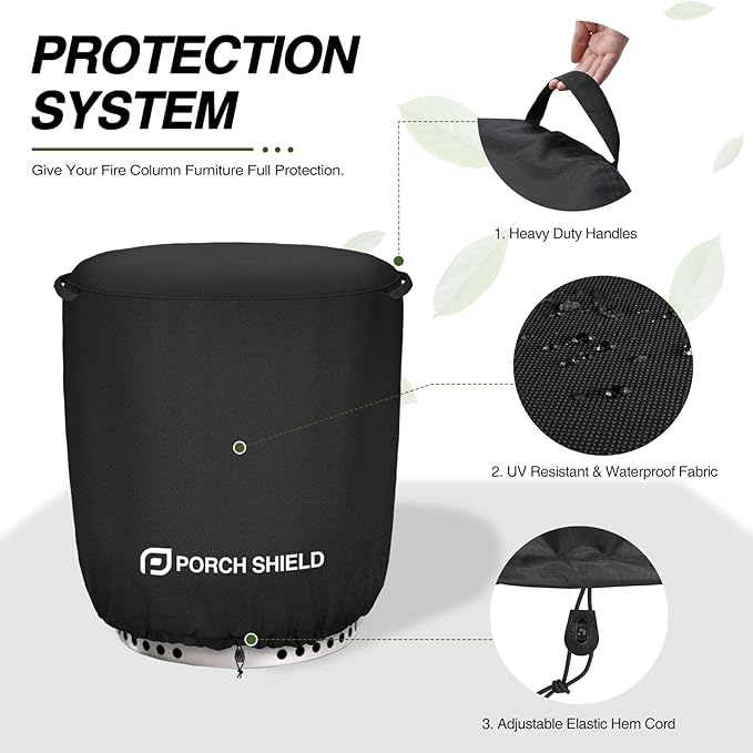 Porch Shield Fade Resistant Round Patio Fire Column Cover 24 inch Waterproof Outdoor Tall Fire Pit Cover for Ninja Fireside 360 Outdoor Heater