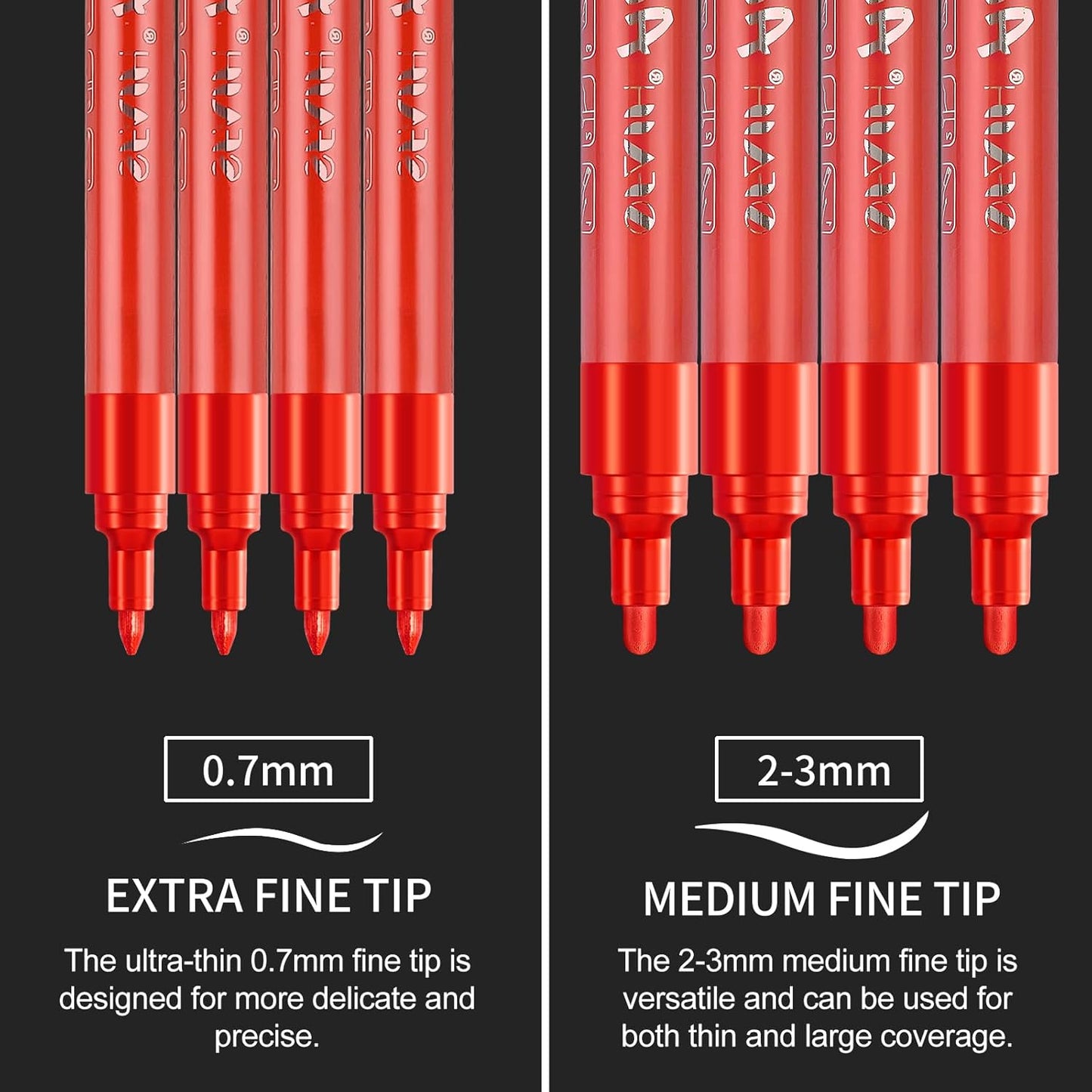 SFAIH Acrylic Red Paint Pens - 8 Pack 2-3MM Medium Tip & 0.7MM Extra Fine White Paint Marker for Rock Painting, Wood, Metal, Fabric, Canvas, Glass, Ceramic, Diy Crafts