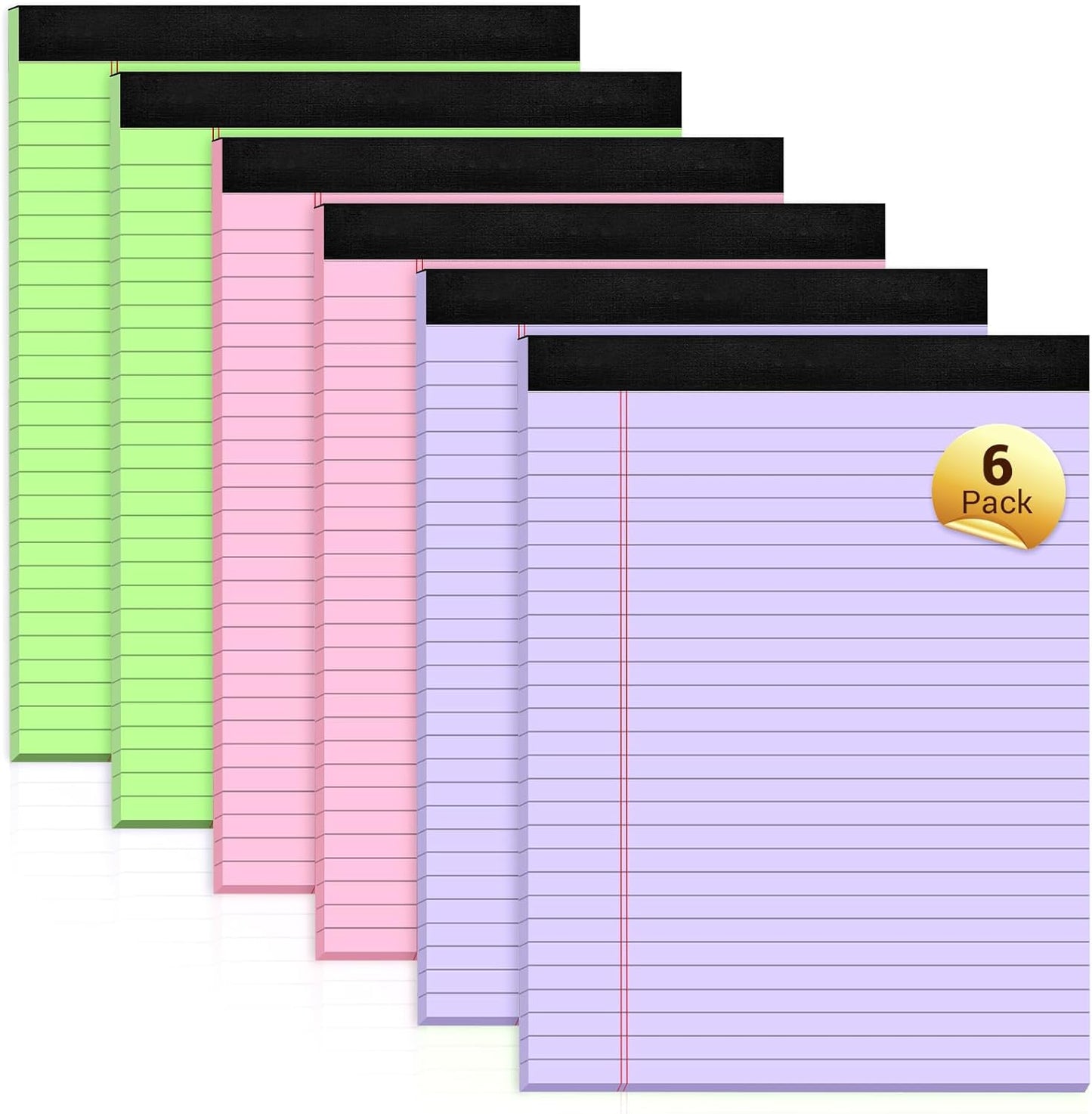 Legal Pads 8.5 x 11 Inch, 6 Pack, Colored Notebook Paper, 8.5 x 11 Colored Legal Pad, Micro Perforated Lined Paper Notepads 8.5 x 11, 30 sheets, Colored Paper Writing Pads for Office Home School