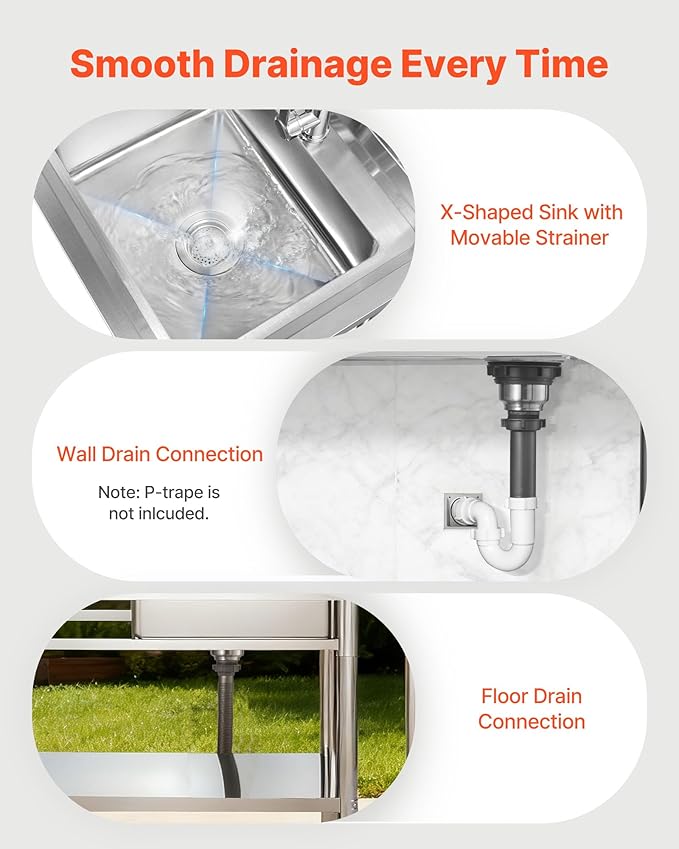 VEVOR Stainless Steel Utility Sink, Rolling Single Bowl Commercial Kitchen Sink with Wheels,Faucet and Hot & Cold Water Pipe,Utility Basin Workbench for Garage Restaurant Laundry 47.2 x 19.7 x 41.5 in